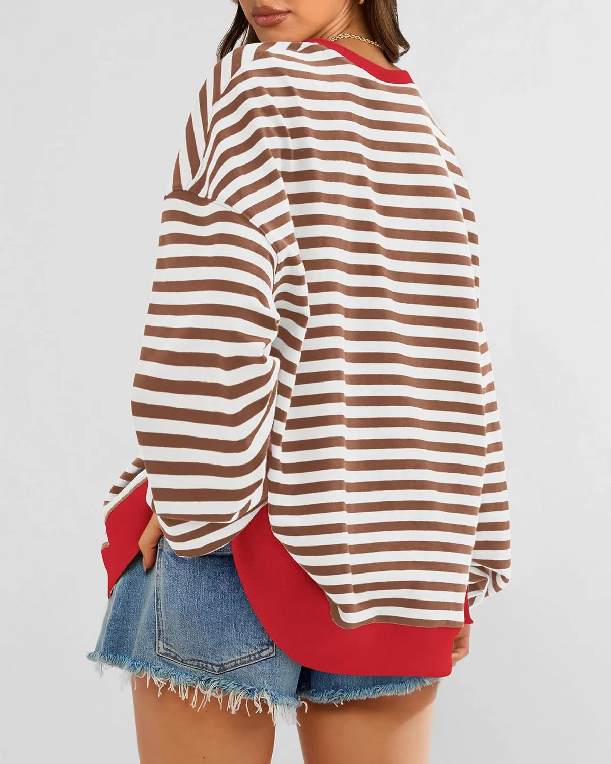 BTFBM Womens Striped Pullover Tops Spring Fall Clothes 2025 Long Sleeve Shirts Trendy Crew Neck Loose Y2K Sweatshirts