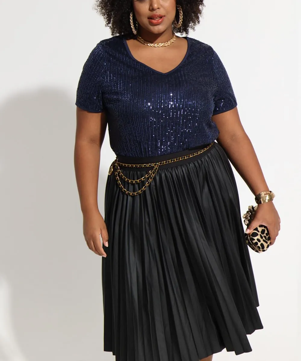 CARCOS Plus Size Sequin Top for Women Short Sleeve Party Blouse Evening Sparkle Shimmer V Neck Glitter Shirt Ladies XL-5XL