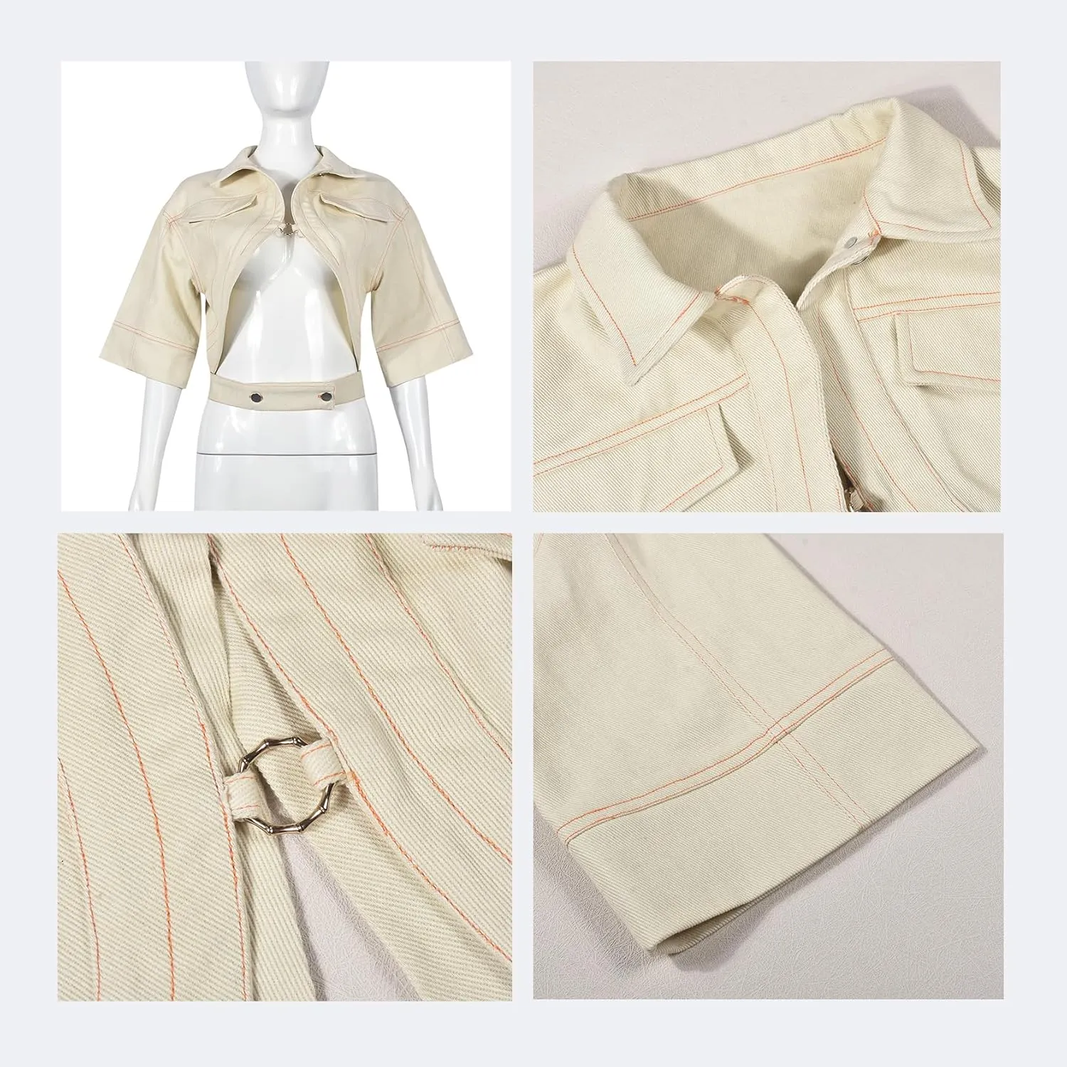Casual Cropped Jacket Women Fall Fashion Short Sleeve Lace-up Coat Trendy Hollow Out Women's Clothes