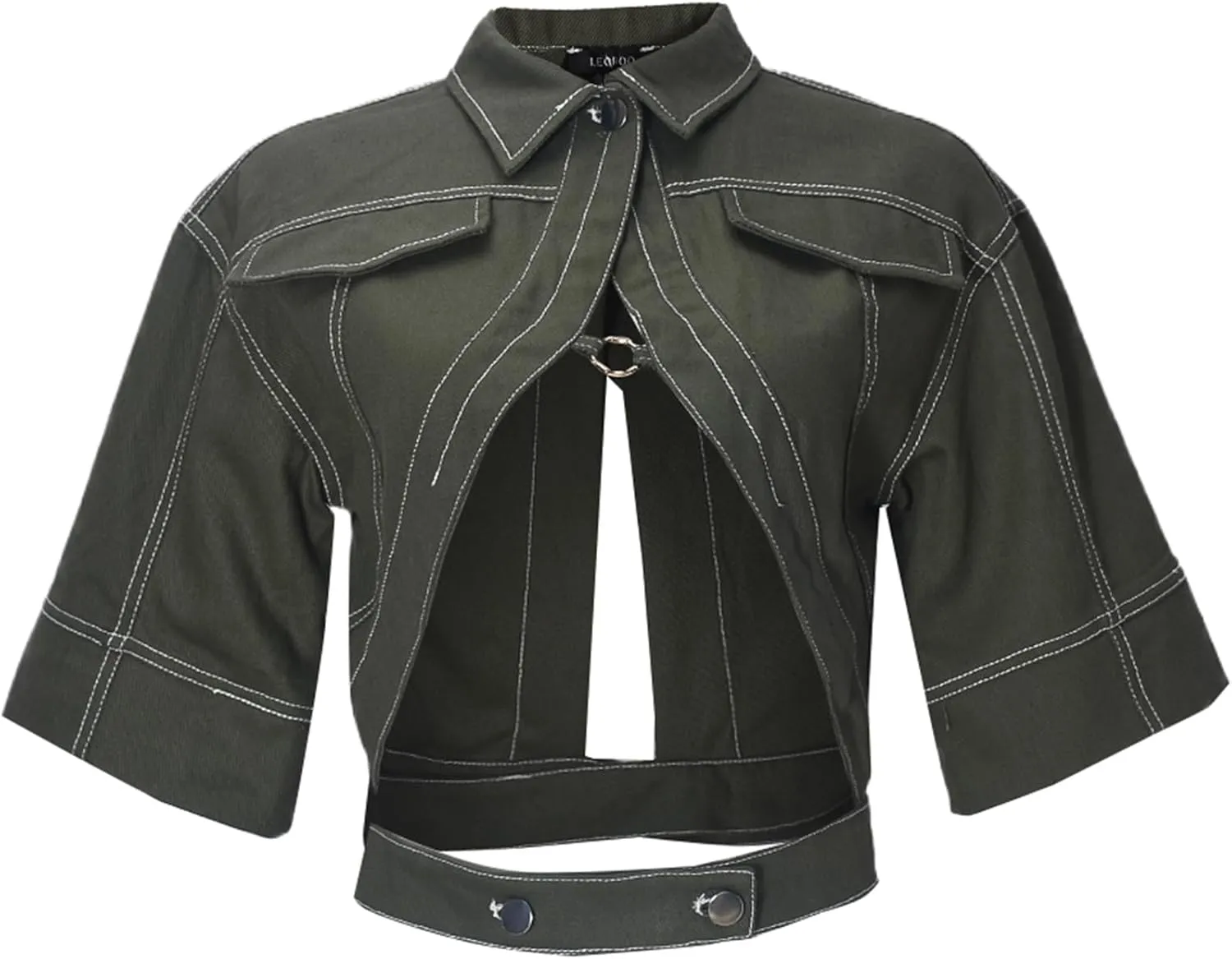 Casual Cropped Jacket Women Fall Fashion Short Sleeve Lace-up Coat Trendy Hollow Out Women's Clothes