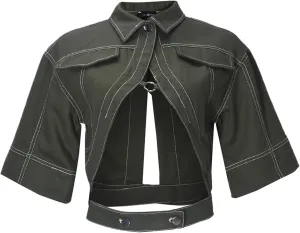 Casual Cropped Jacket Women Fall Fashion Short Sleeve Lace-up Coat Trendy Hollow Out Women's Clothes
