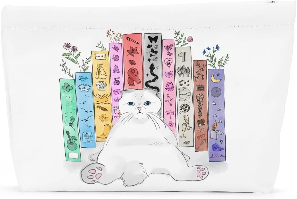 Cat Gifts for Cat Lovers Cute Cat Makeup Bag Book Lovers Gifts Inspired Music Lover Gifts Singer Merch for Women Daughter Cat Mom Cat Lady Bookish Book Club Gifts Birthday Graduation Cosmetic Bag