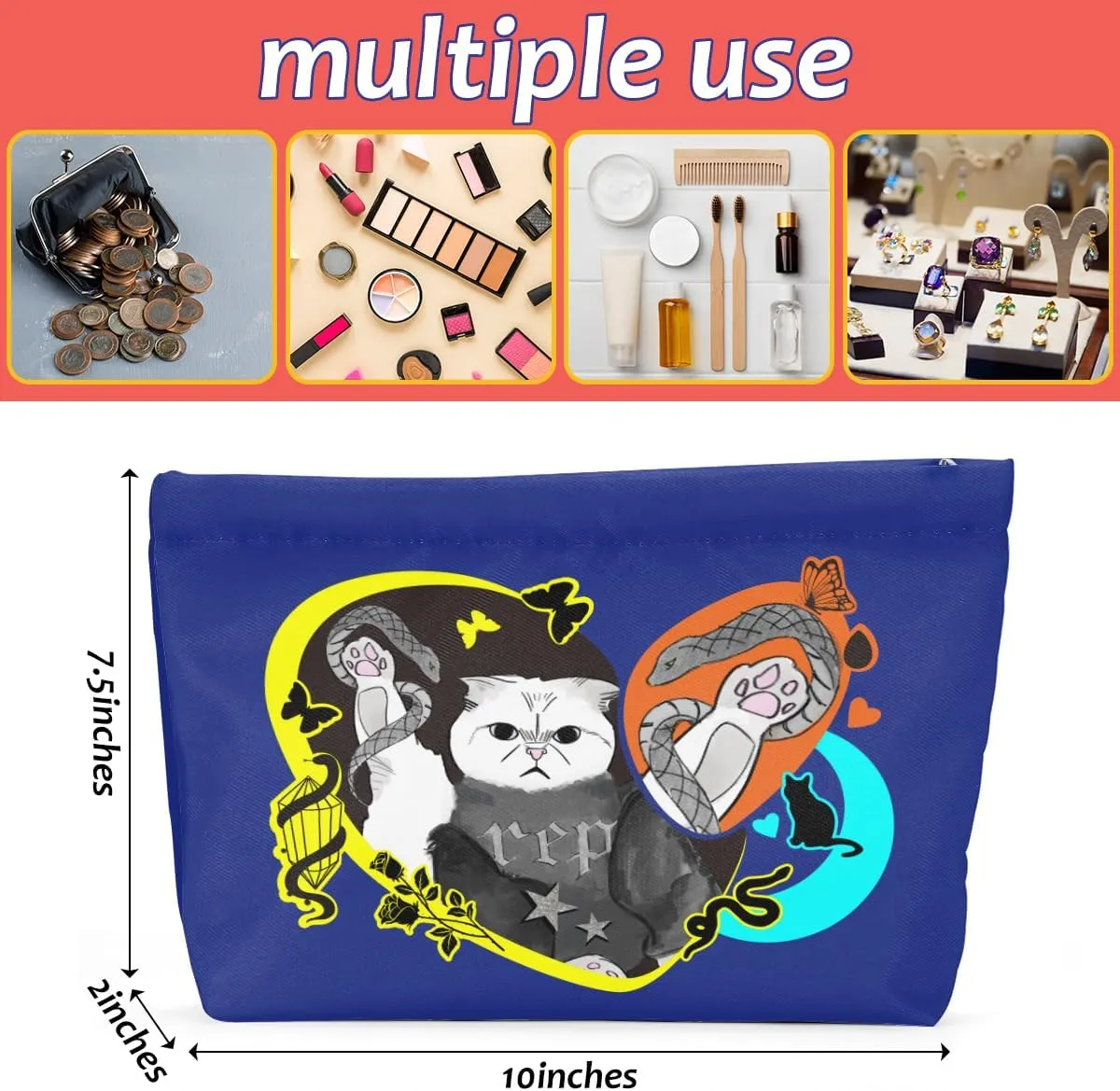Cat Gifts for Cat Lovers Cute Cat Makeup Bag Inspired Music Lover Gifts Fan Singer Merch Friendship Gifts for Women Cat Mom Cat Lady Soul Sister Bestie Birthday Mothers Day Christmas Cosmetic Bag
