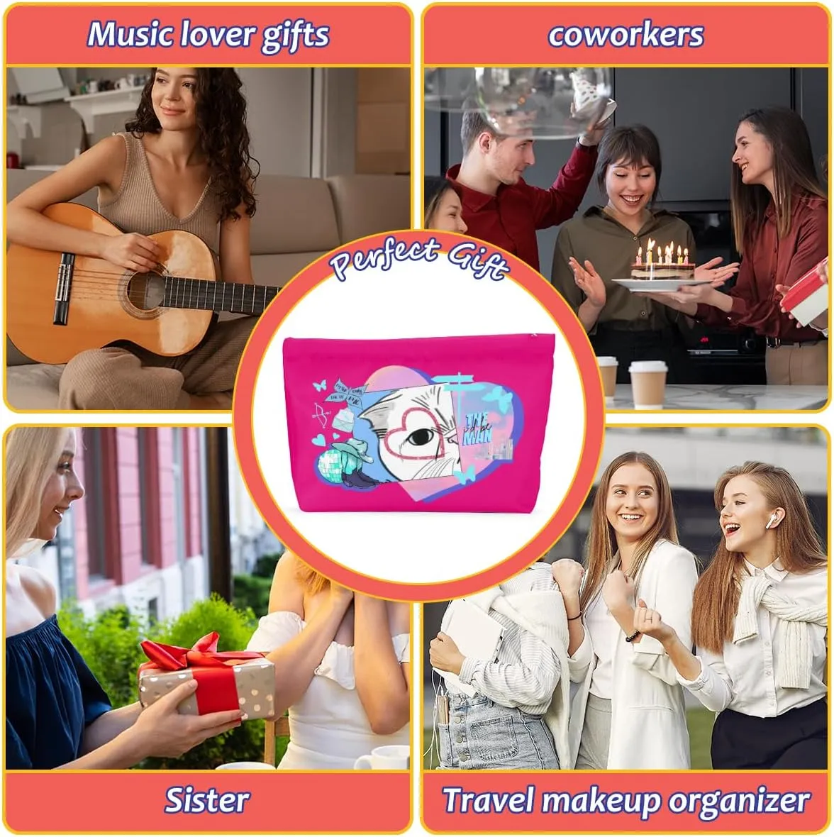 Cat Gifts for Cat Lovers Cute Cat Makeup Bag Inspired Music Lover Gifts Fan Singer Merch Friendship Gifts for Women Grandma Cat Mom Cat Lady Soul Sister Birthday Mothers Day Christmas Cosmetic Bag