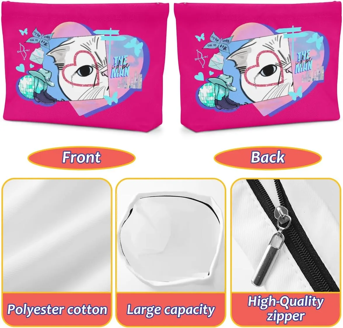 Cat Gifts for Cat Lovers Cute Cat Makeup Bag Inspired Music Lover Gifts Fan Singer Merch Friendship Gifts for Women Grandma Cat Mom Cat Lady Soul Sister Birthday Mothers Day Christmas Cosmetic Bag
