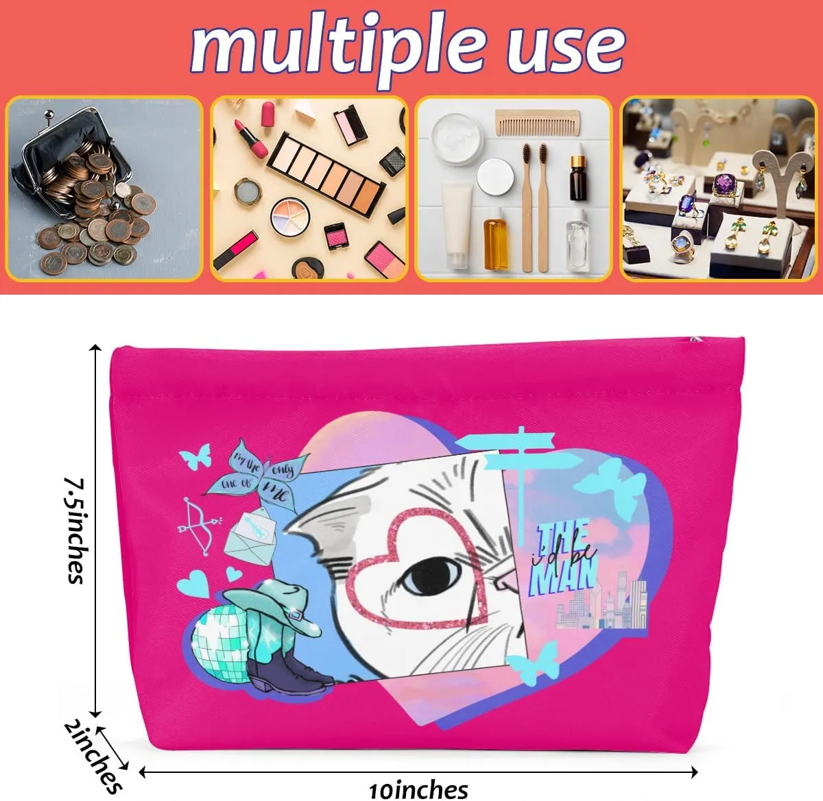 Cat Gifts for Cat Lovers Cute Cat Makeup Bag Inspired Music Lover Gifts Fan Singer Merch Friendship Gifts for Women Grandma Cat Mom Cat Lady Soul Sister Birthday Mothers Day Christmas Cosmetic Bag