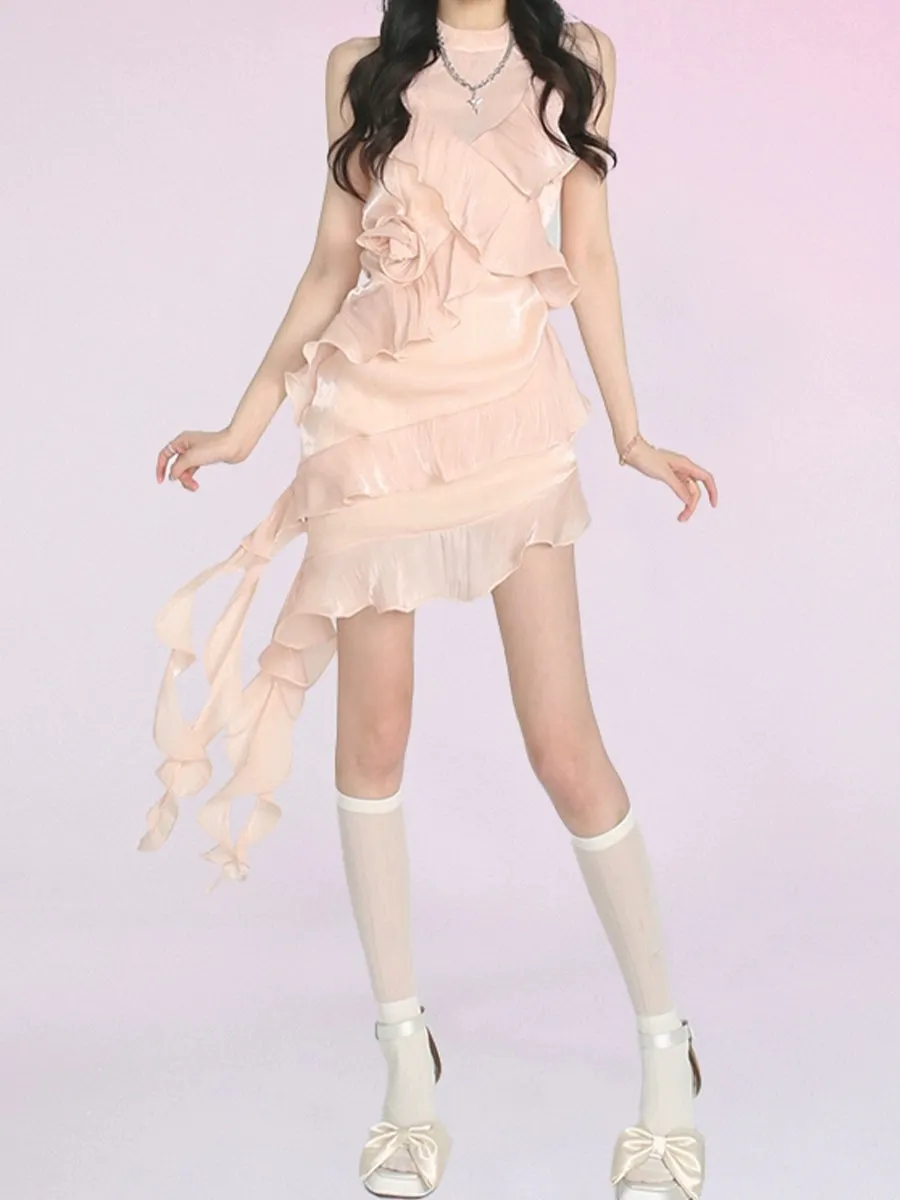 Champagne Irregular Glossy Dress
