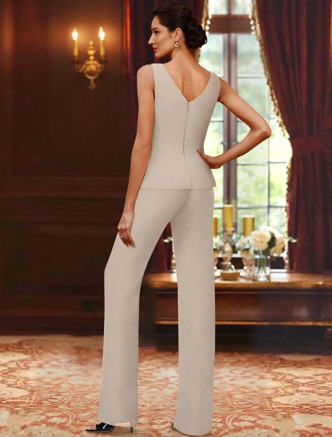 Chiffon Mother of The Bride Pant Suits for Women Sequins Wedding Party Dress with Jackets Formal Outfits MIS089