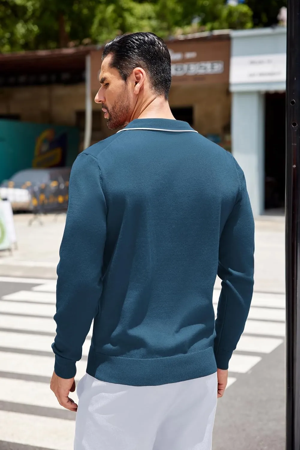 COOFANDY Mens Knit Polo Long Sleeve Collared Sweater Polo Business Casual Polos with Pocket
