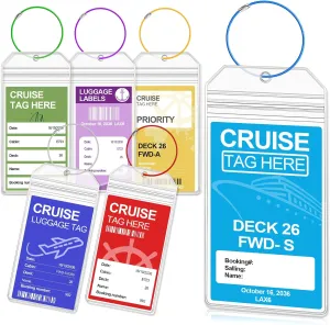 Cruise Luggage Tag Holder, 6 Pack Luggage Tags for Suitcases, Waterproof Clear PVC Perfect Fits All Cruise Lines, Reusable Travel Ship Essentials with Steel Loop
