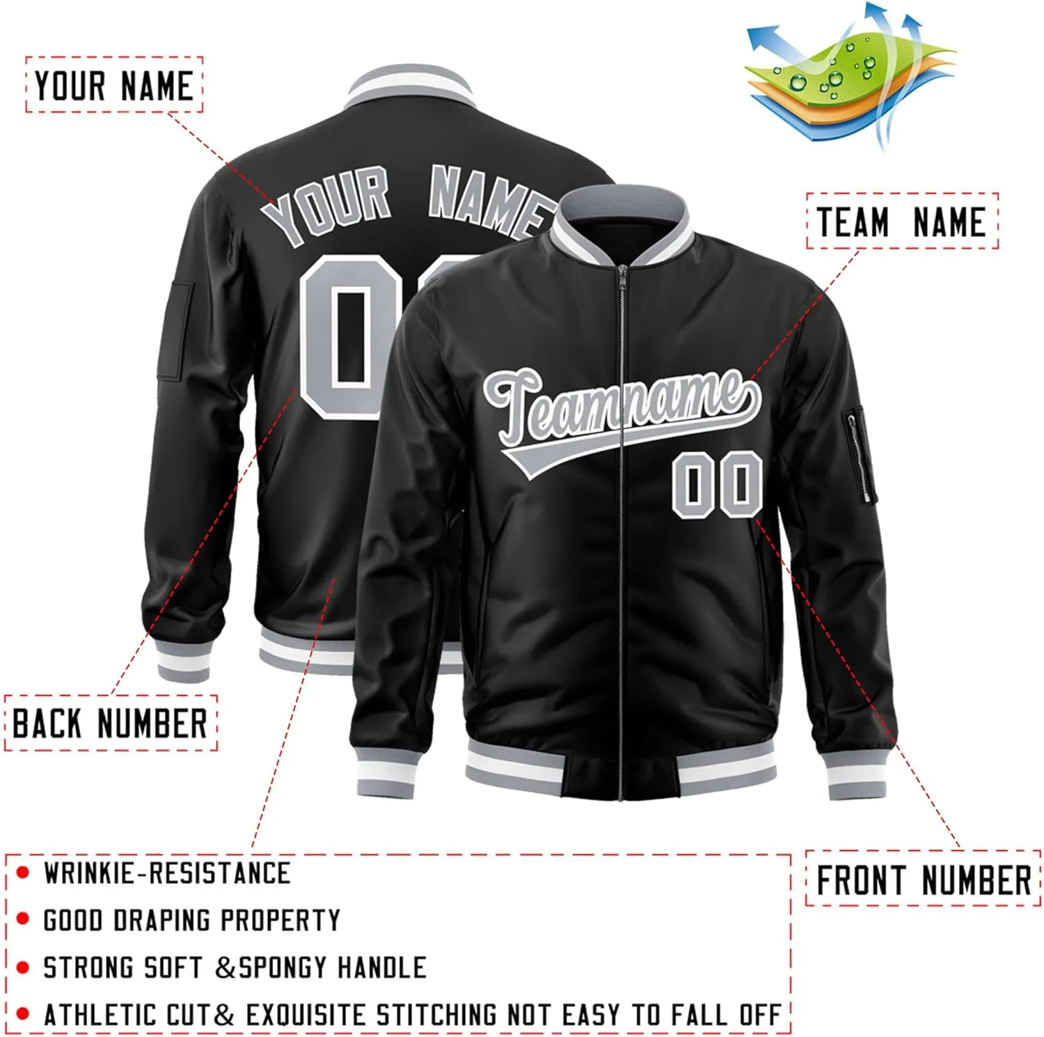 Custom Men's Fashion Varsity Jacket Casual Sportswear Zipper Letterman Jackets Stitched Letters Logo