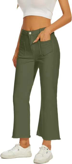 Denim Women Cropped Trousers Jeans Pants Leg Jeans High Rise Pants Stretchy with Pockets