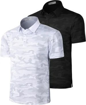 Derminpro Mens Camo Golf Shirts Moisture Wicking Short/Long Sleeve Dry Fit Golf Polos