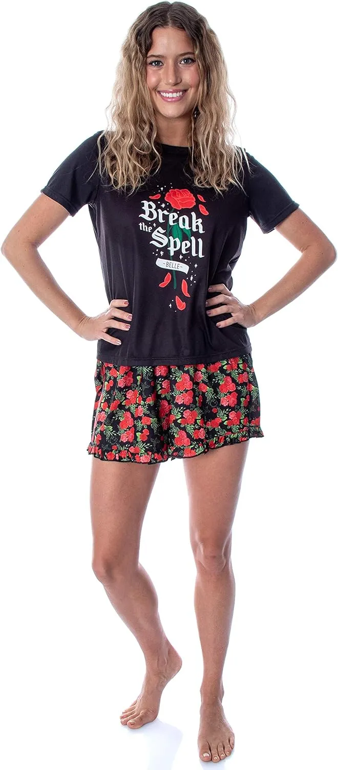 Disney Princess Women's Beauty and The Beast Break The Spell Belle Shirt and Ruffle Shorts Pajama Set