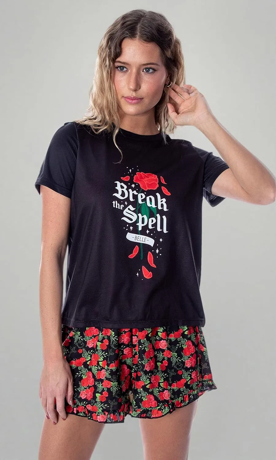 Disney Princess Women's Beauty and The Beast Break The Spell Belle Shirt and Ruffle Shorts Pajama Set