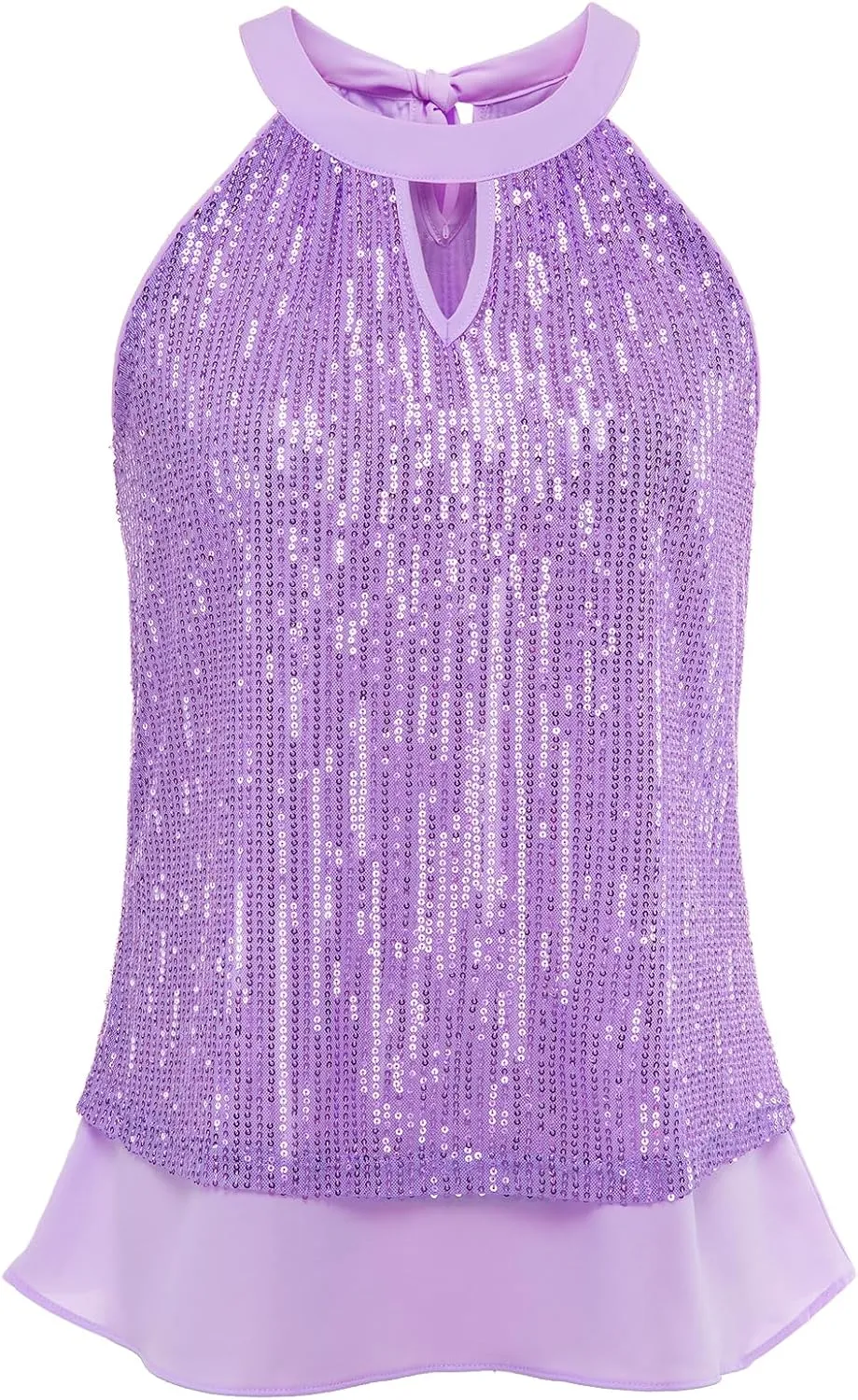 DRESSTELLS Sequin Halter Tops for Women Sleeveless Sparkly Shiny Tank Tops Bow Flowy Sparkly Club Outfits Party Shirt