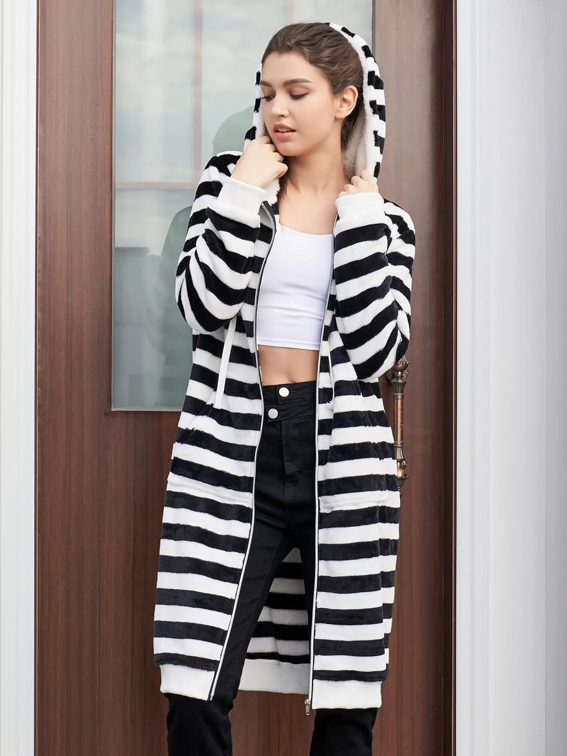 DUOYANGJIASHA Womens Hoodies Fashion Sweatshirts: Full Zip Up Winter Fleece Pullover Hoodies Fall Long Jackets with Pockets