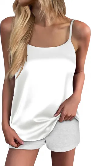 Ekouaer Silk Camisole Tops for Women Spaghetti Strap Tank Top Satin Cami Tops Crew Neck Silky Camis Basic Blose Shirts-XXL
