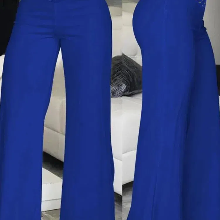 Elegant High Waist Flared Women Pants with Sheer Mesh Patch