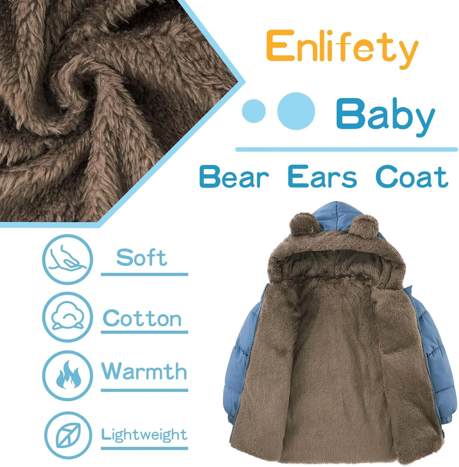 Enlifety 6M-5T Baby Toddler Winter Fleece Coat Boys Girls Cute Bear Ear Hooded Jackets with Pockets