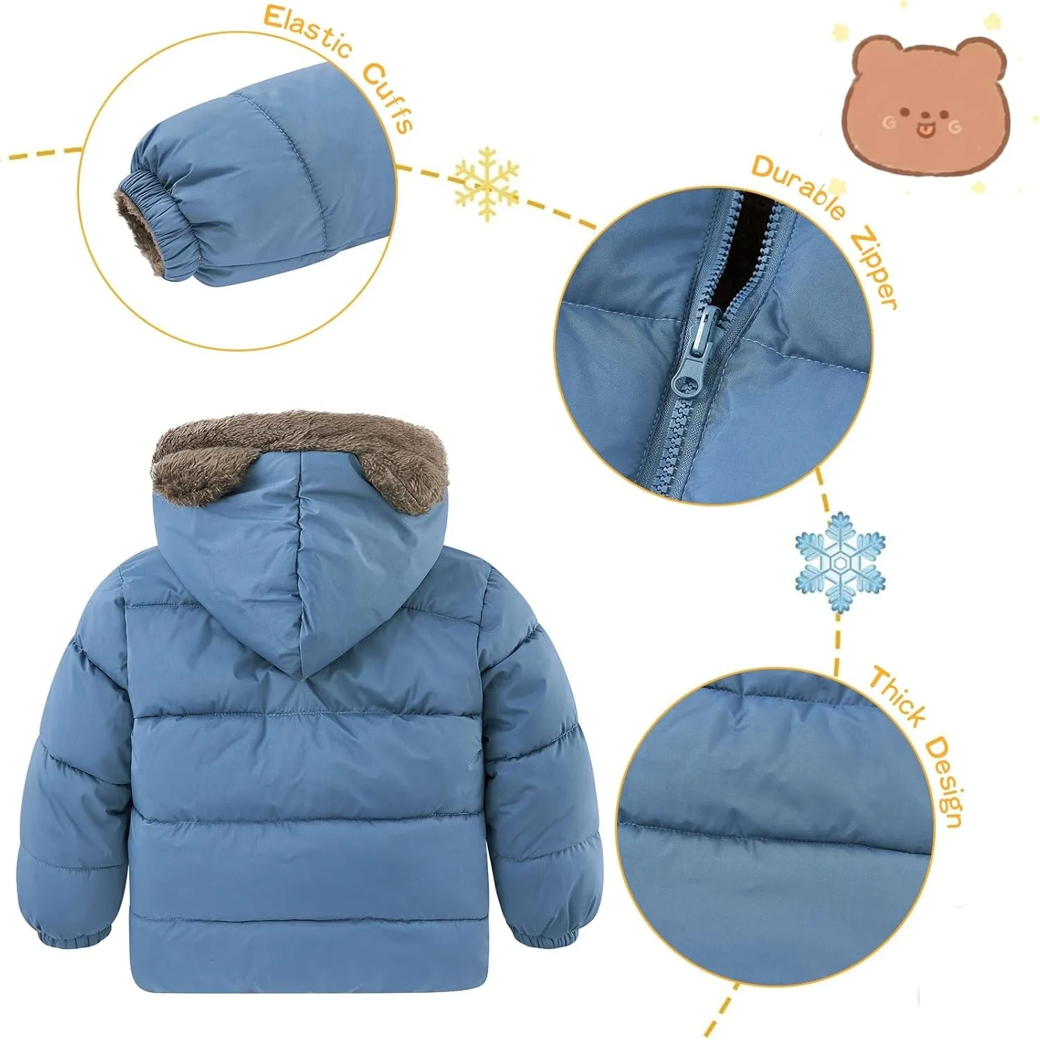 Enlifety 6M-5T Baby Toddler Winter Fleece Coat Boys Girls Cute Bear Ear Hooded Jackets with Pockets