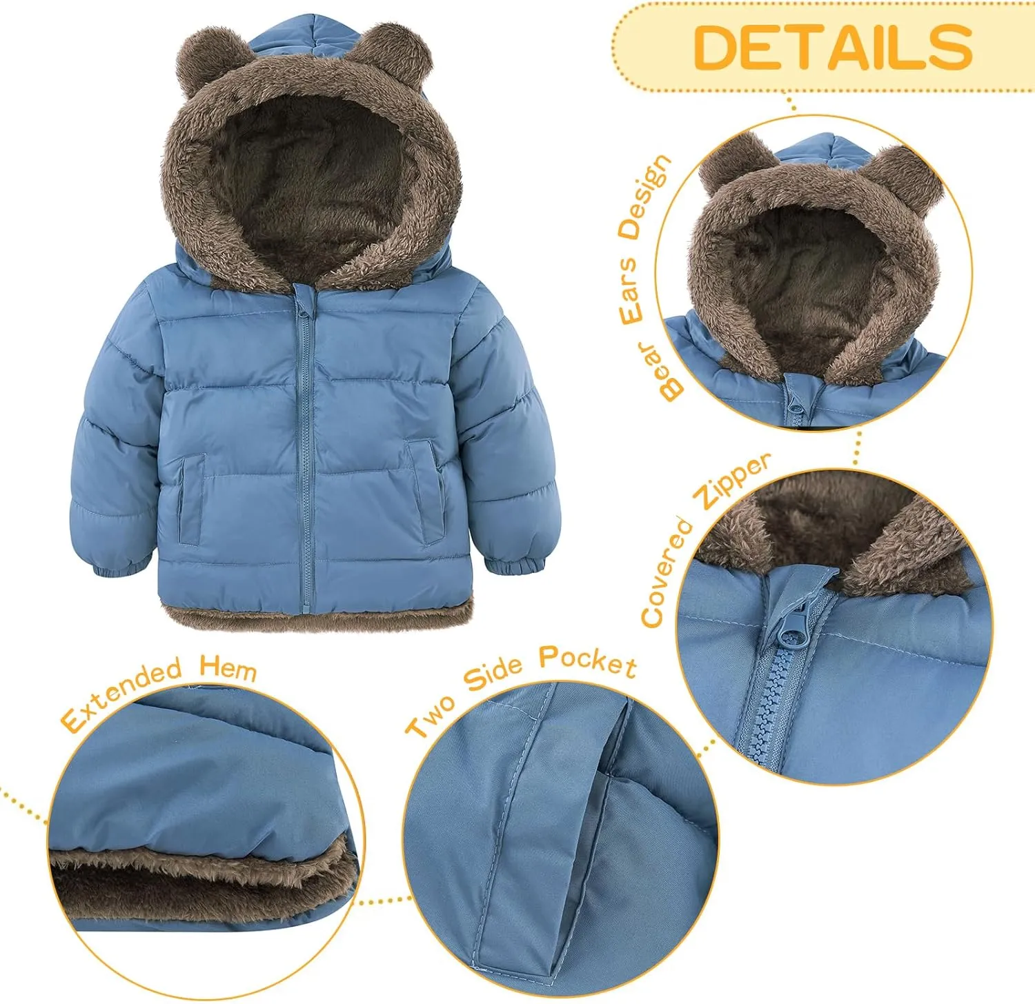 Enlifety 6M-5T Baby Toddler Winter Fleece Coat Boys Girls Cute Bear Ear Hooded Jackets with Pockets