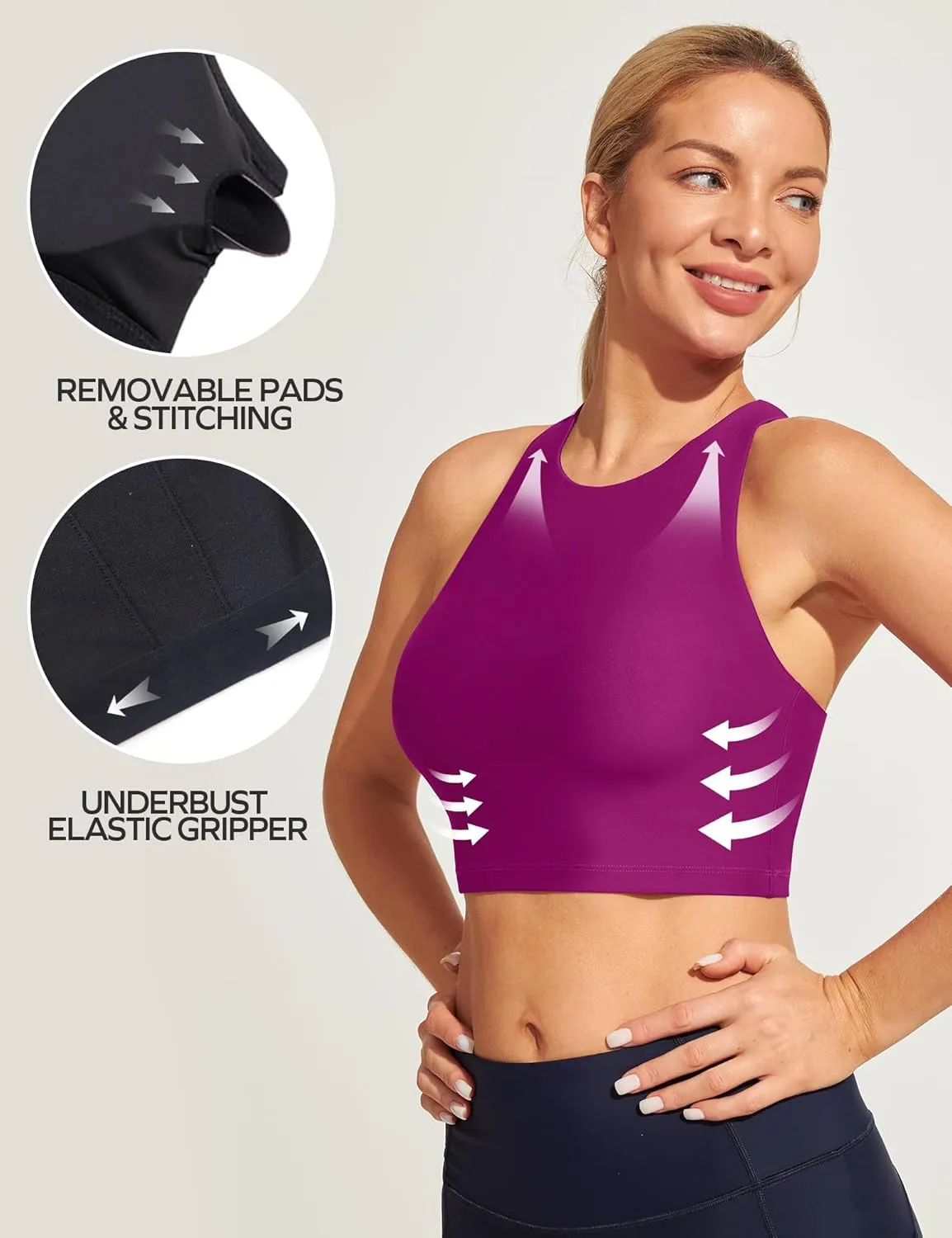 Ewedoos Bikini Tops for Women Quick Dry UPF 50  Bathing Suit Tops for Women Adjustable Strap Padded Sports Bra Swim Top Only