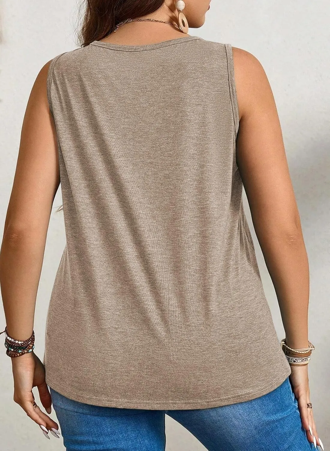 Eytino Plus Size Tank Tops for Women Summer V Neck Pleated Front Loose Casual Sleeveless Shirts Blouse(1X-5X)