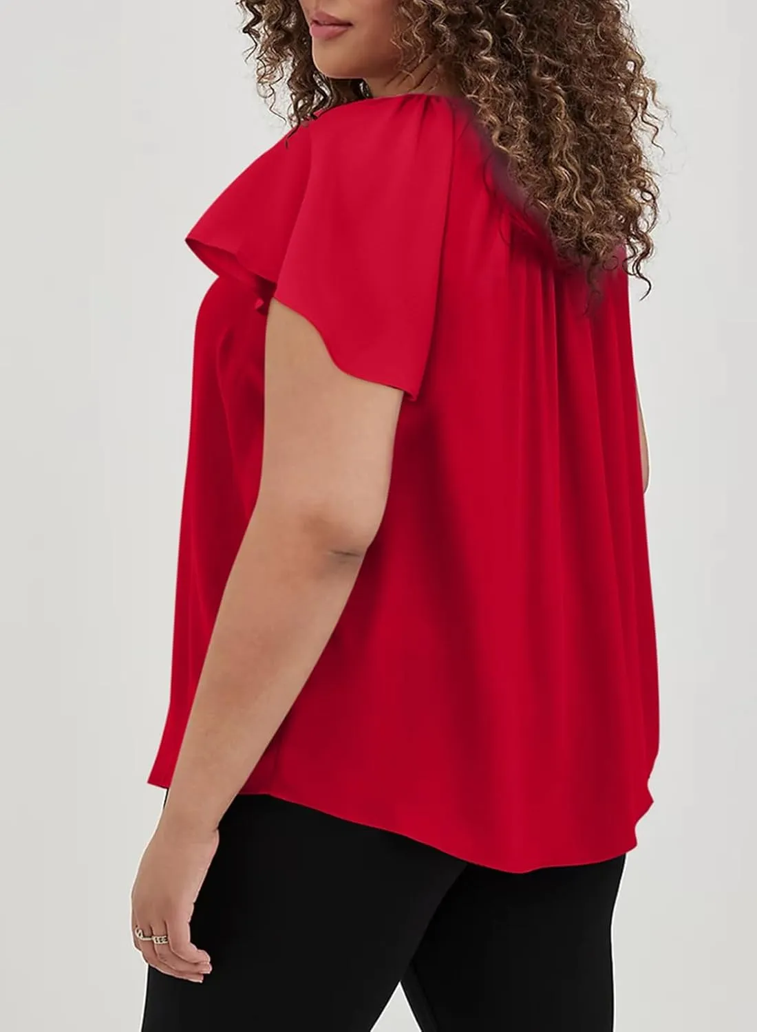 Eytino Women Plus Size Tops Boho Printed V Neck Short Sleeve Drawstring Casual Chiffon Shirts Blouse(1X-5X)