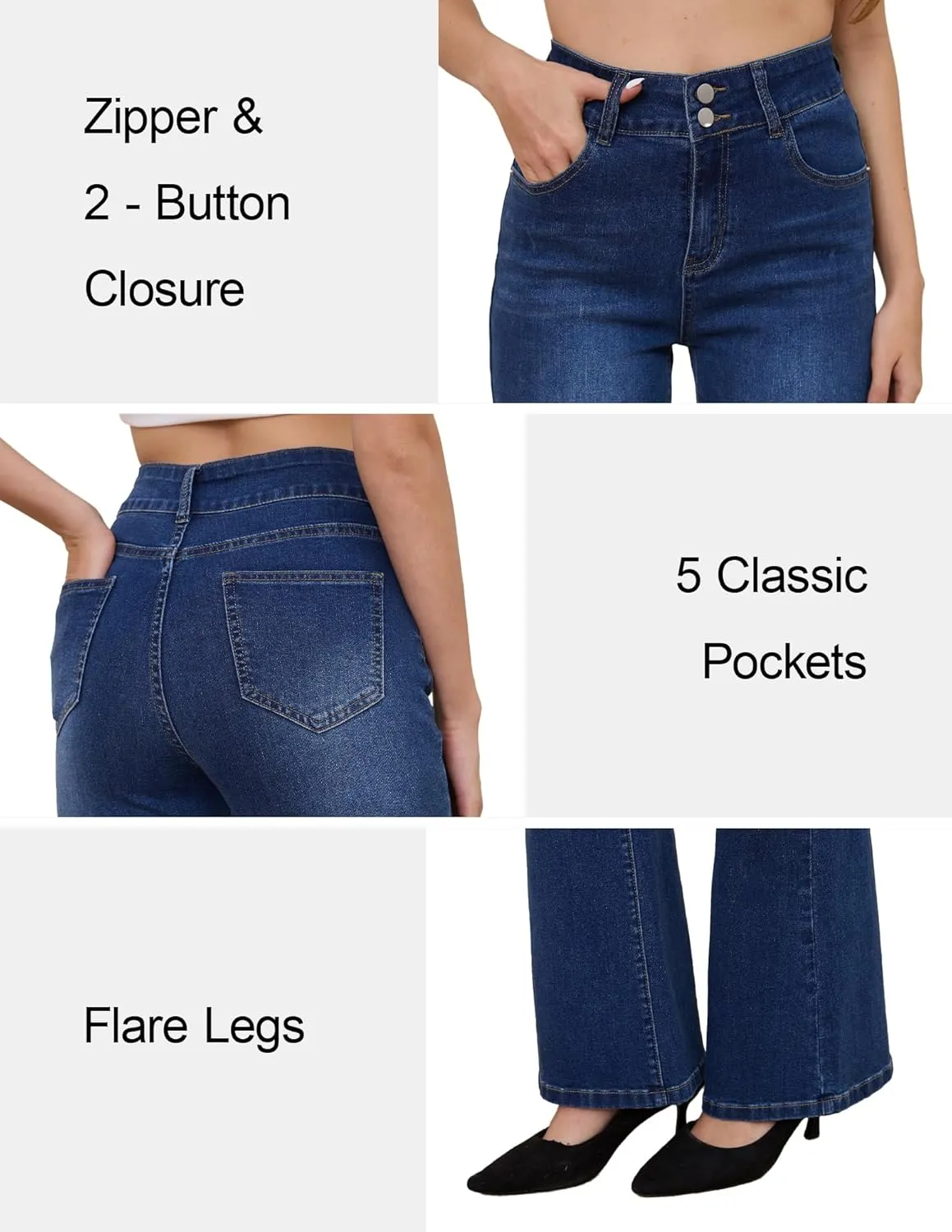 FABRACK Women's Flare Jeans Mid-Rise Stretchy Bootcut Bell Bottom Jeans Curvy Denim Pants
