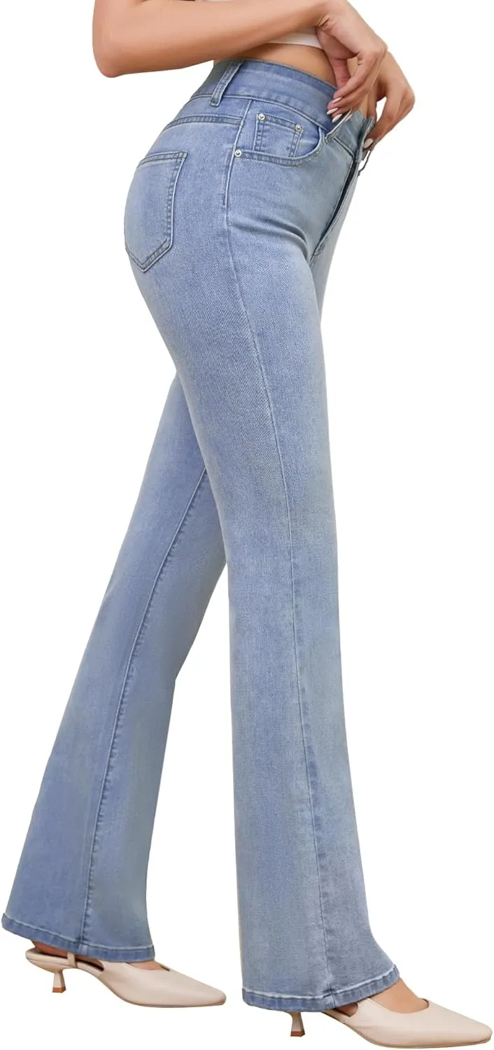 FABRACK Women's Flare Jeans Mid-Rise Stretchy Bootcut Bell Bottom Jeans Curvy Denim Pants