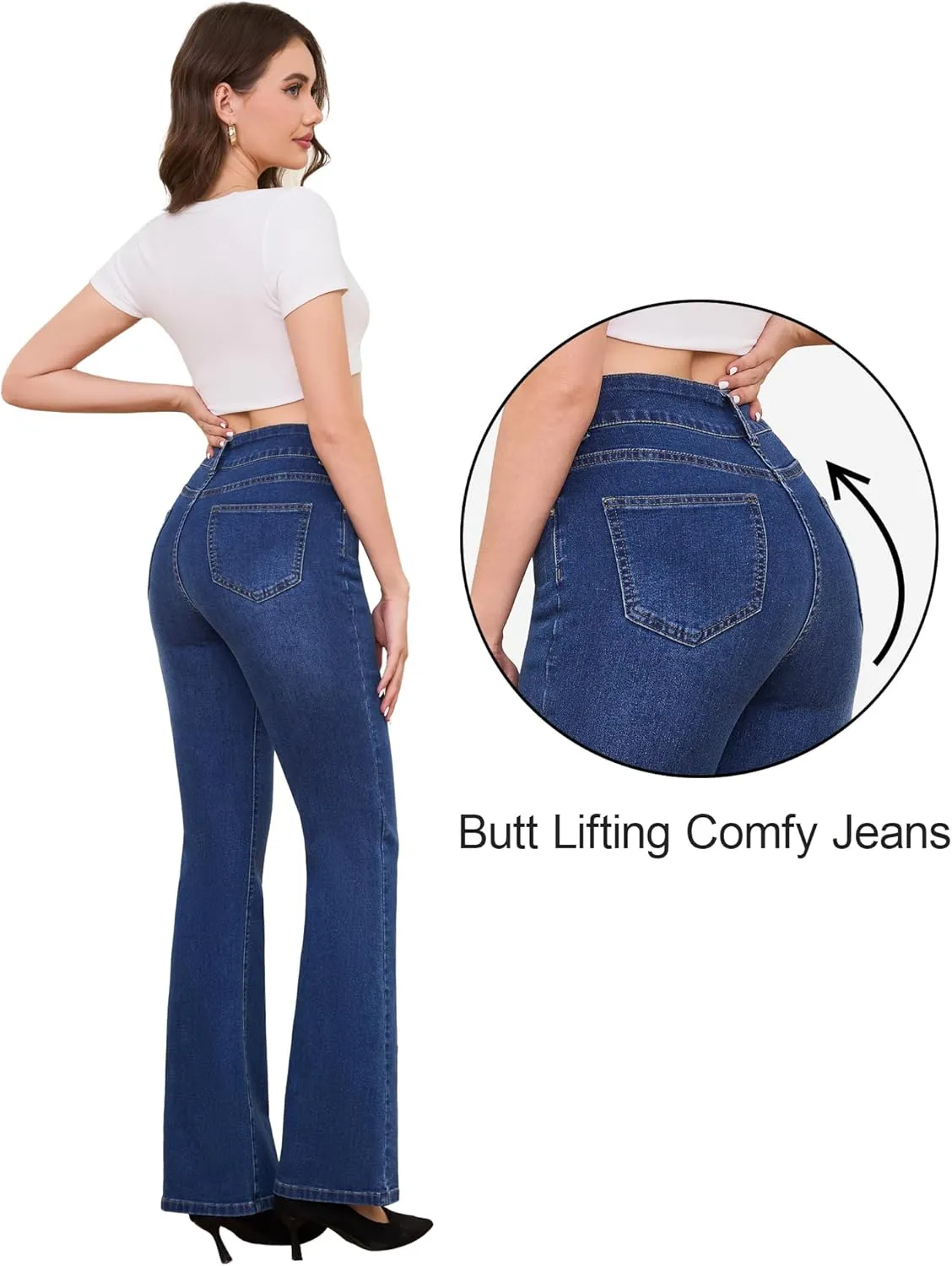 FABRACK Women's Flare Jeans Mid-Rise Stretchy Bootcut Bell Bottom Jeans Curvy Denim Pants