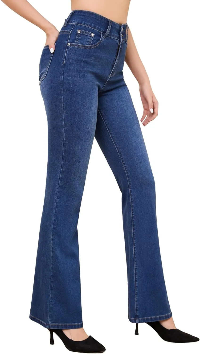 FABRACK Women's Flare Jeans Mid-Rise Stretchy Bootcut Bell Bottom Jeans Curvy Denim Pants