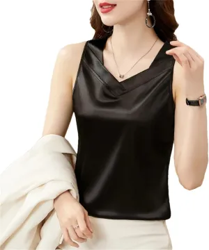 Fashion Strap Tops Women V Neck Satin Basic Tank Tops All-Match Camisole Suspender Casual Woman Clothing