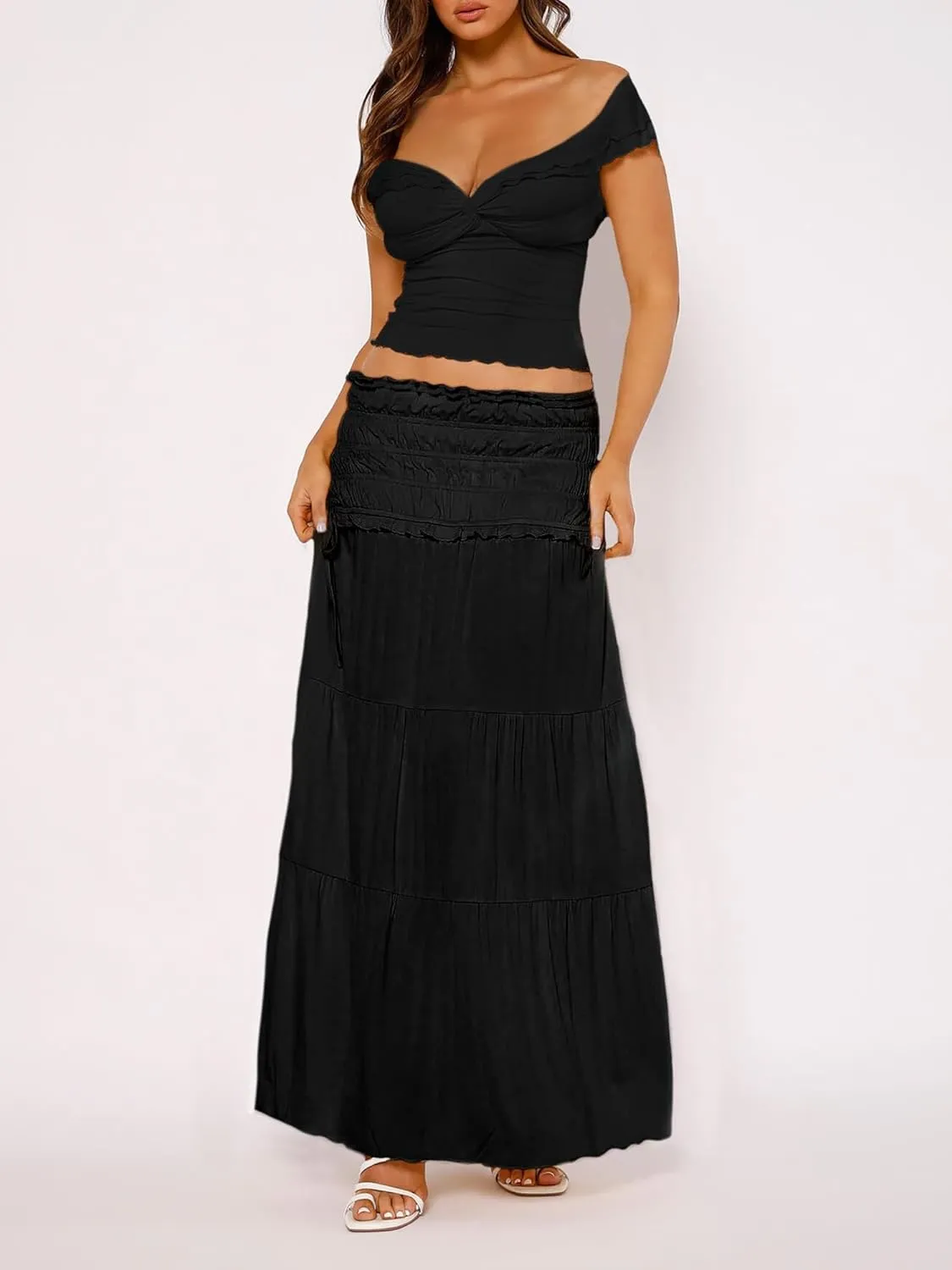 FEORJGP Women Summer 2 Piece Skirt Set Tracksuit Halter Neck Vest Top with Elastic Waist Long Skirt 2Pcs Skirt Sets Beachwear