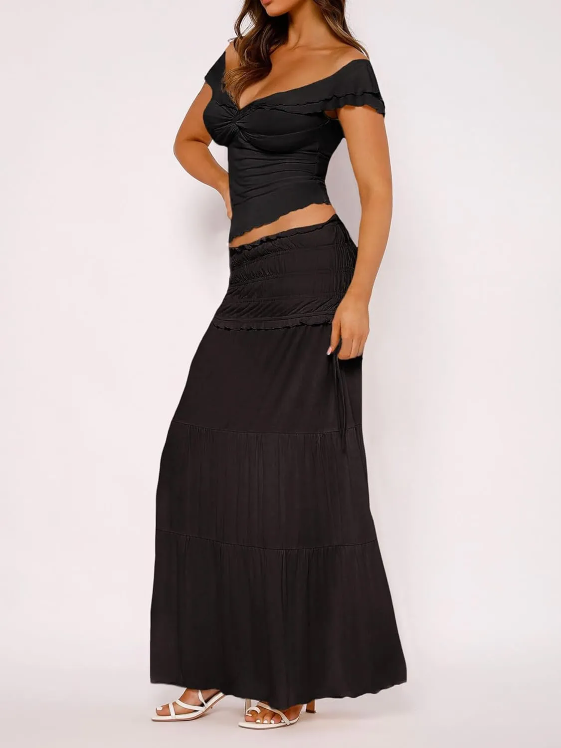 FEORJGP Women Summer 2 Piece Skirt Set Tracksuit Halter Neck Vest Top with Elastic Waist Long Skirt 2Pcs Skirt Sets Beachwear