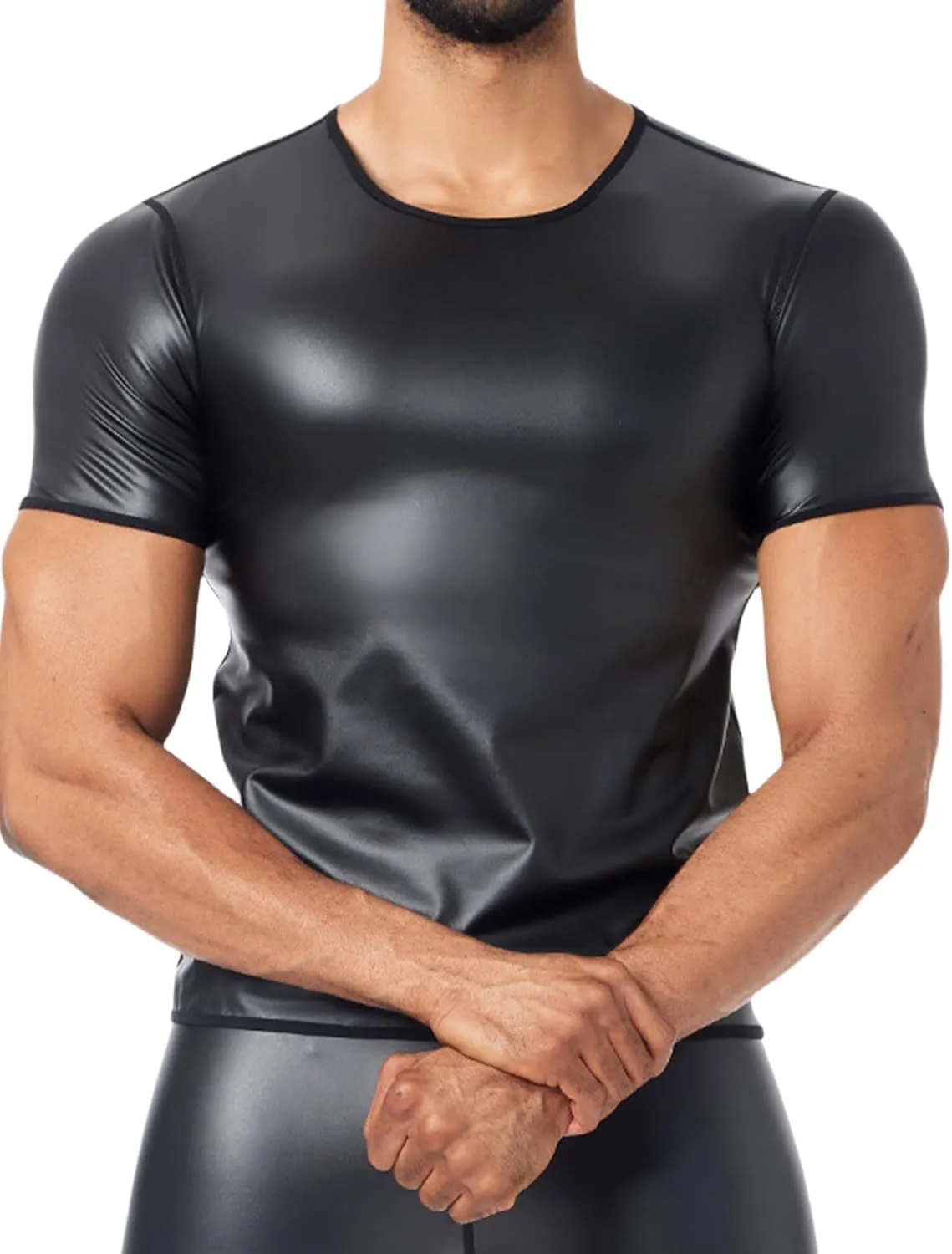 FEOYA Men's Sexy Faux Leather Tank Top PU Wetlook Sleeveless Slim Fit Vest Undershirt Muscle T-Shirt for Party