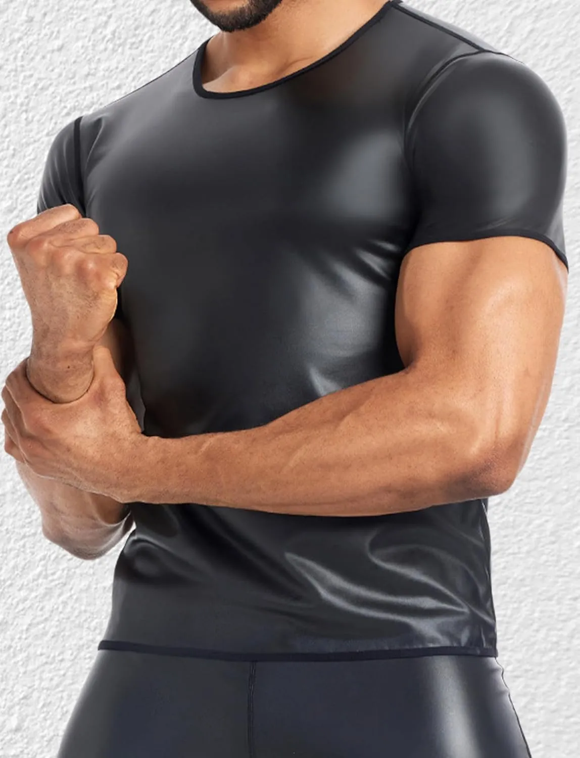 FEOYA Men's Sexy Faux Leather Tank Top PU Wetlook Sleeveless Slim Fit Vest Undershirt Muscle T-Shirt for Party