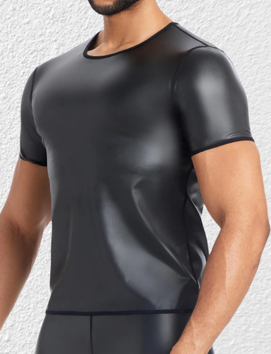 FEOYA Men's Sexy Faux Leather Tank Top PU Wetlook Sleeveless Slim Fit Vest Undershirt Muscle T-Shirt for Party