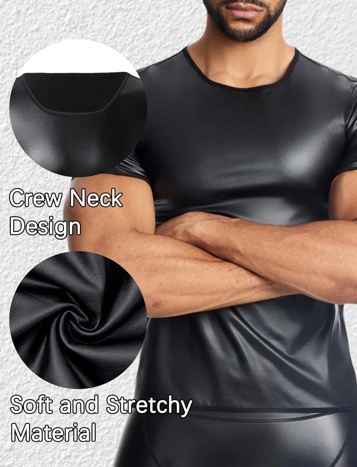 FEOYA Men's Sexy Faux Leather Tank Top PU Wetlook Sleeveless Slim Fit Vest Undershirt Muscle T-Shirt for Party