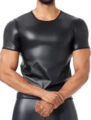 FEOYA Men's Sexy Faux Leather Tank Top PU Wetlook Sleeveless Slim Fit Vest Undershirt Muscle T-Shirt for Party