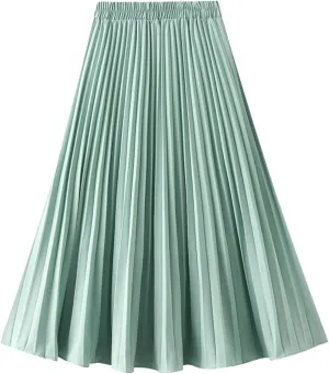 FFFG Women's Pleated Skirt Spring and Summer Elastic Waist Slim Long A Line Skirt Skirt for Skirts Mint Green