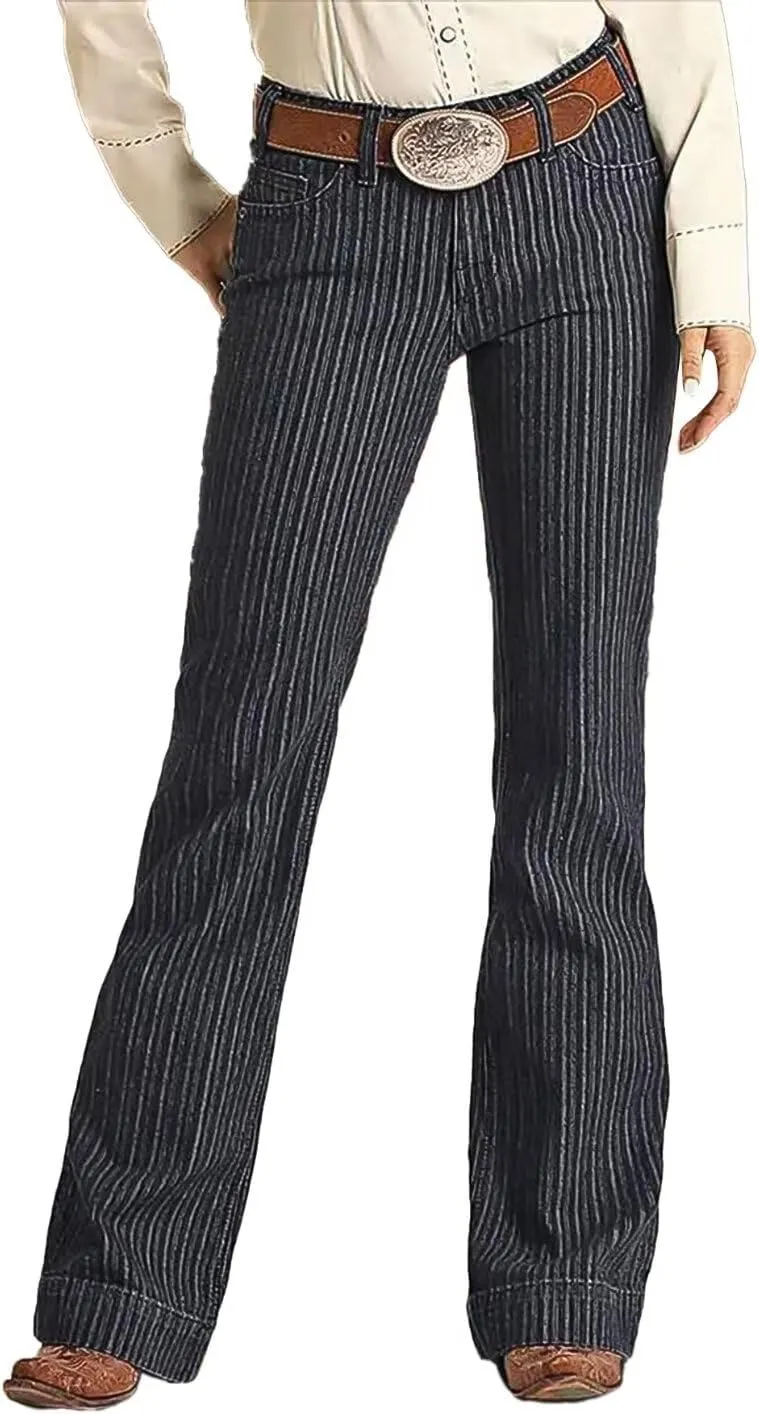 Flamingals High Waisted Bootcut Jeans Striped Vintage Casual Flare Leg Jeans