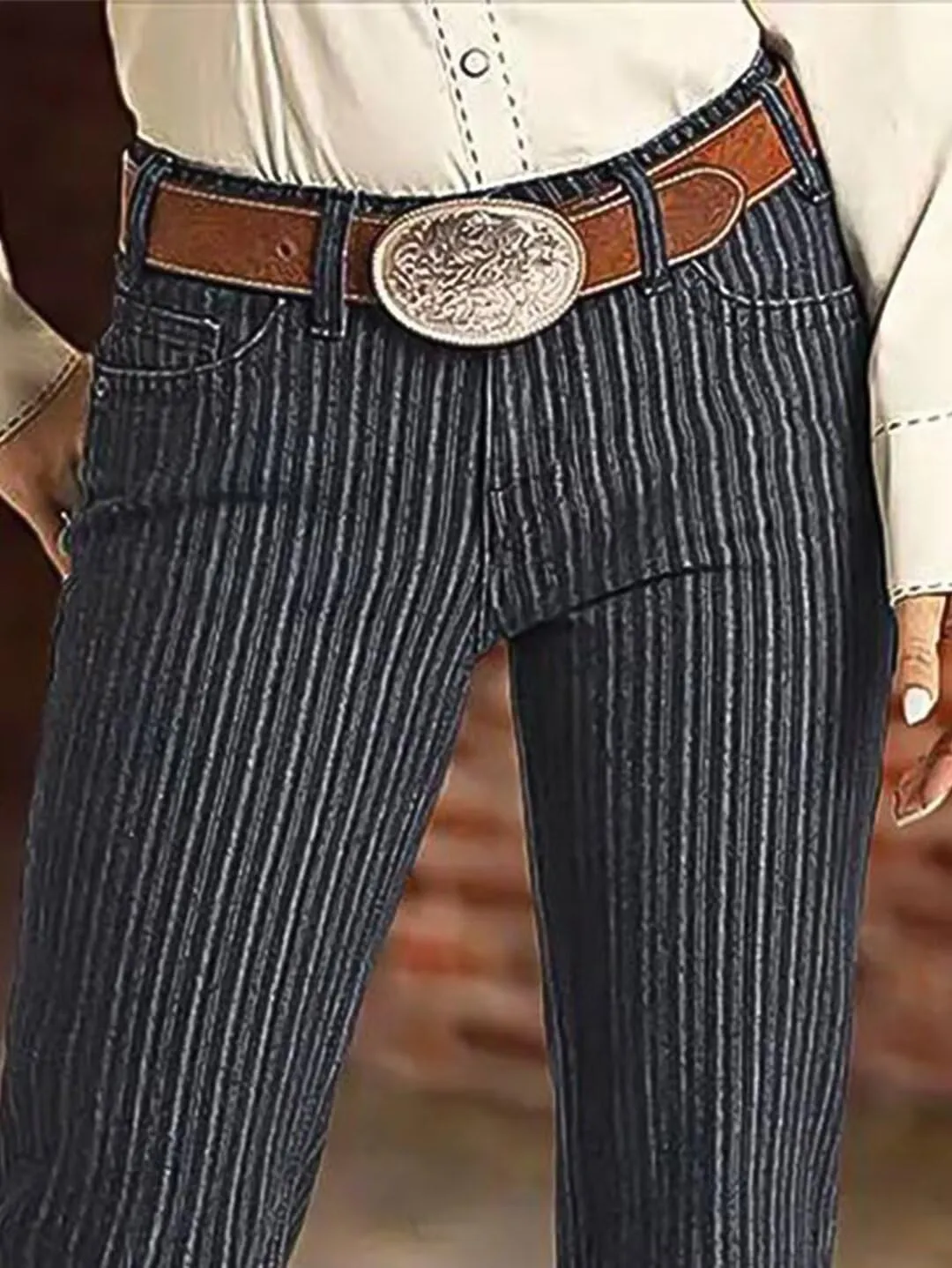 Flamingals High Waisted Bootcut Jeans Striped Vintage Casual Flare Leg Jeans