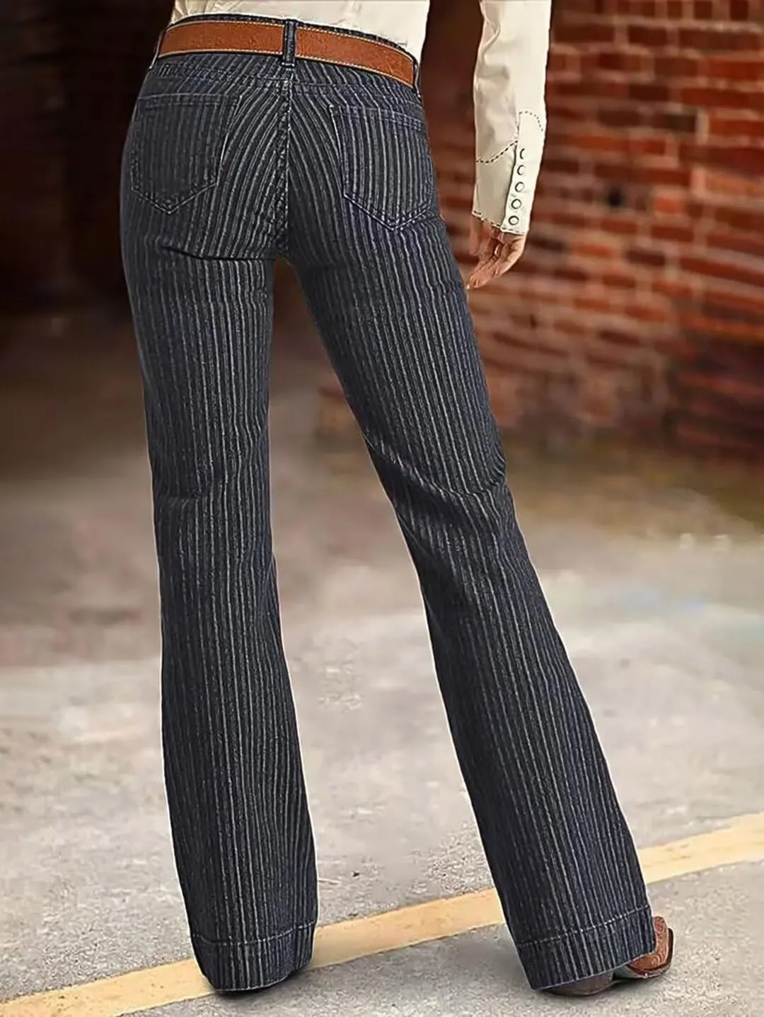 Flamingals High Waisted Bootcut Jeans Striped Vintage Casual Flare Leg Jeans