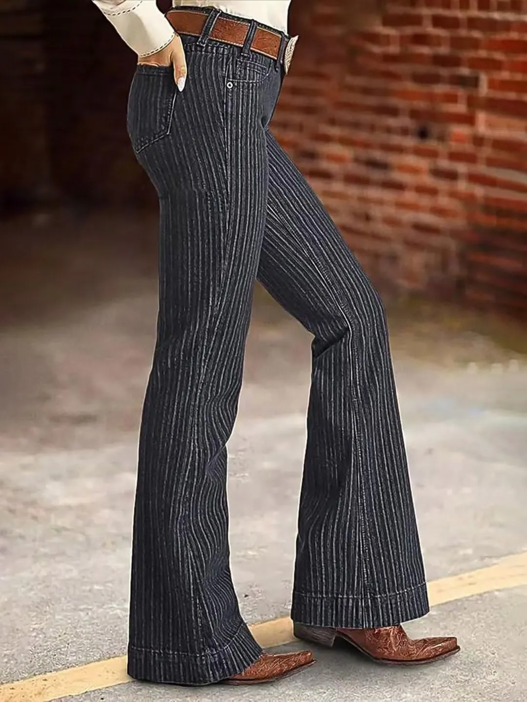 Flamingals High Waisted Bootcut Jeans Striped Vintage Casual Flare Leg Jeans