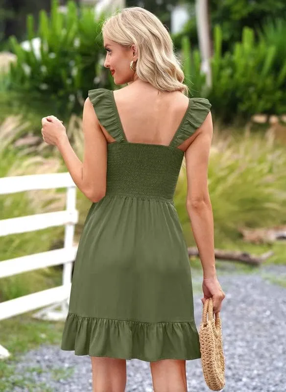 For G and PL Womens Casual Summer Babydoll Smocked Sleeveless Beach Mini Sundresses