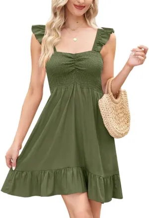 For G and PL Womens Casual Summer Babydoll Smocked Sleeveless Beach Mini Sundresses