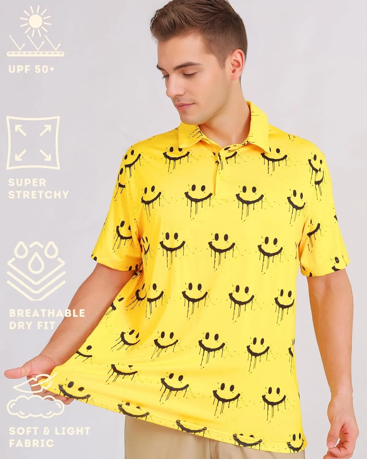 Fun Golf Shirts for Men- Mens Performance Dry-Fit Golf Polo  UPF 50  Sun Protection Funny Hawaiian Print Short Sleeve Shirt