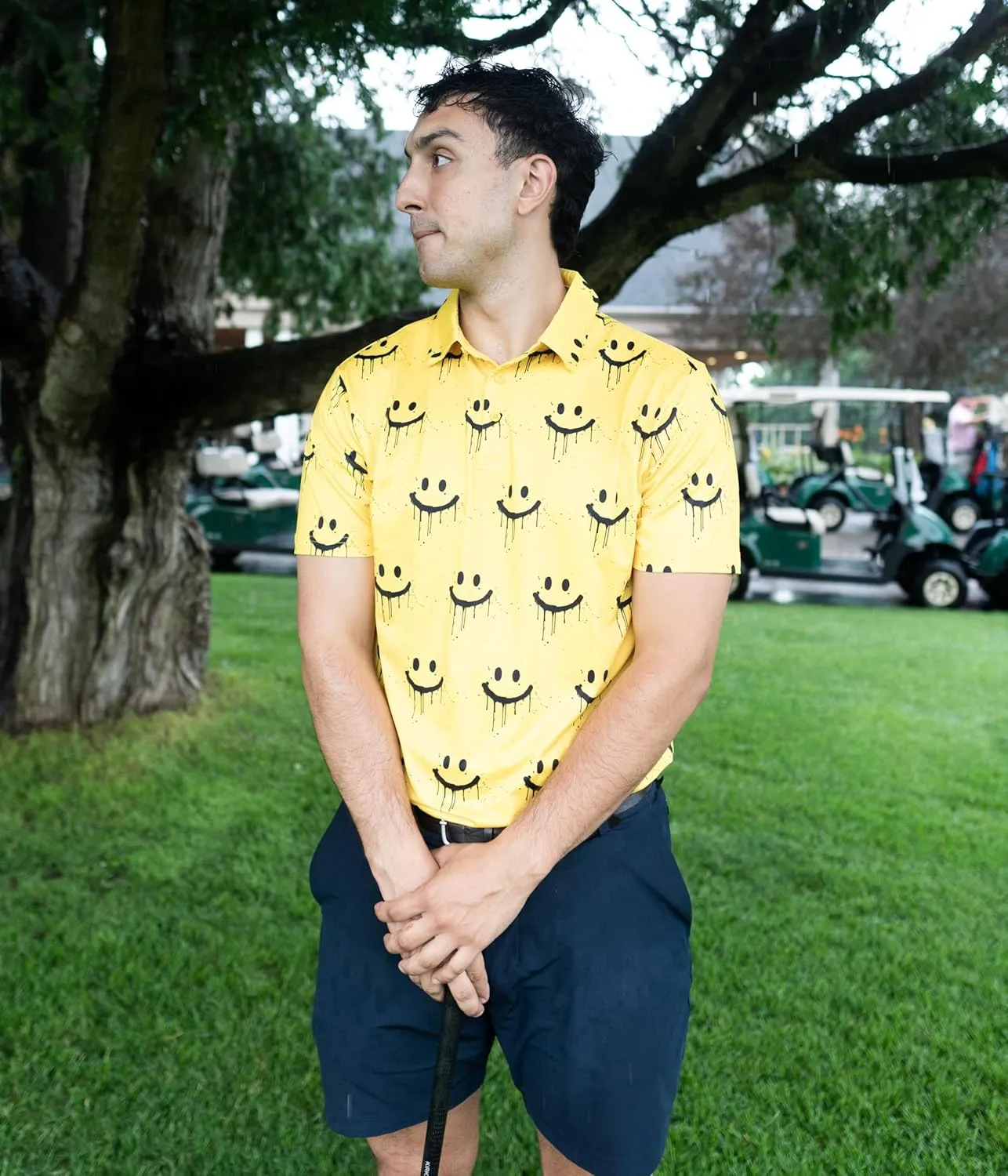 Fun Golf Shirts for Men- Mens Performance Dry-Fit Golf Polo  UPF 50  Sun Protection Funny Hawaiian Print Short Sleeve Shirt